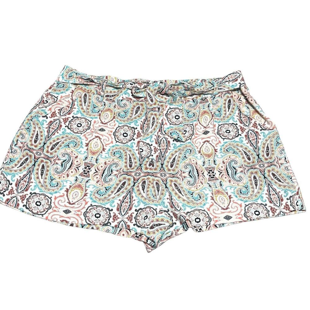 Cato Shorts Womens Adult XL Multicolor 100% Rayon Tie Front Elastic Waist
